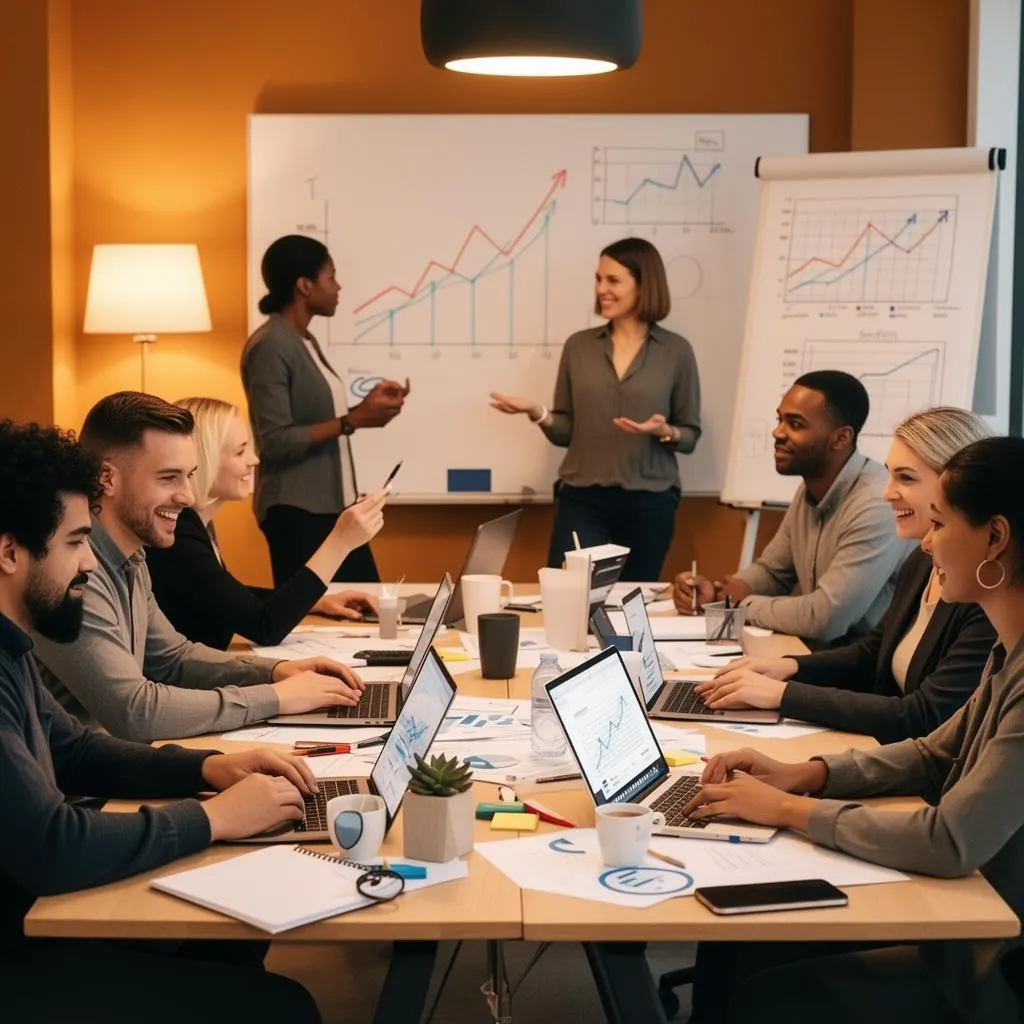Connect Firm team working together on digital marketing project with growth charts