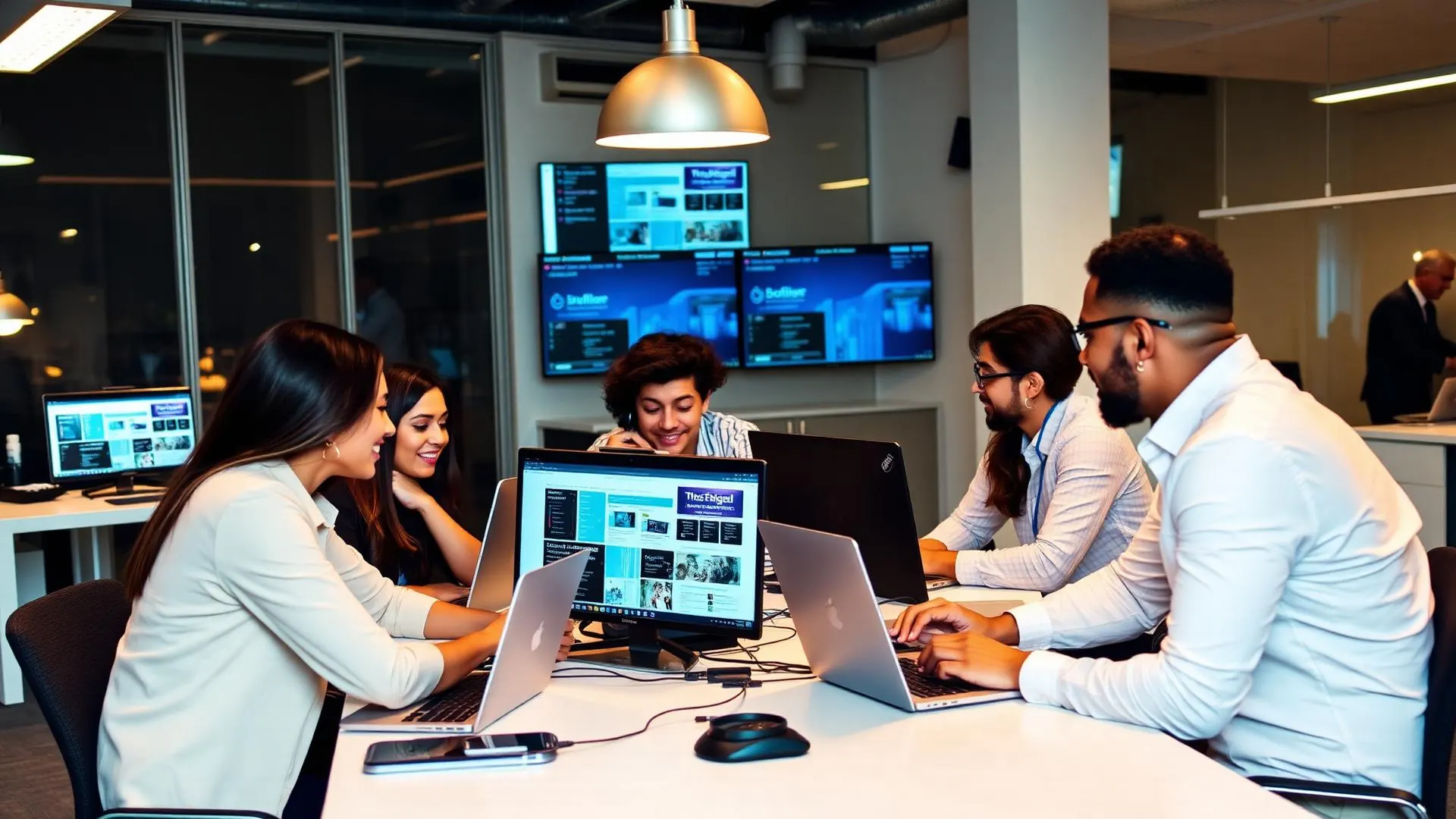 Connect Firm professional team in a modern office collaborating on digital marketing strategies