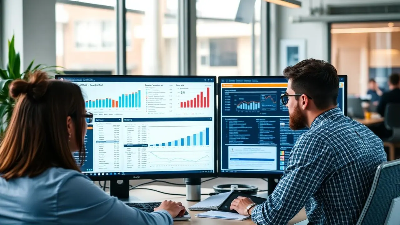 Connect Firm marketing professionals analyzing SEO performance data on dashboard screens
