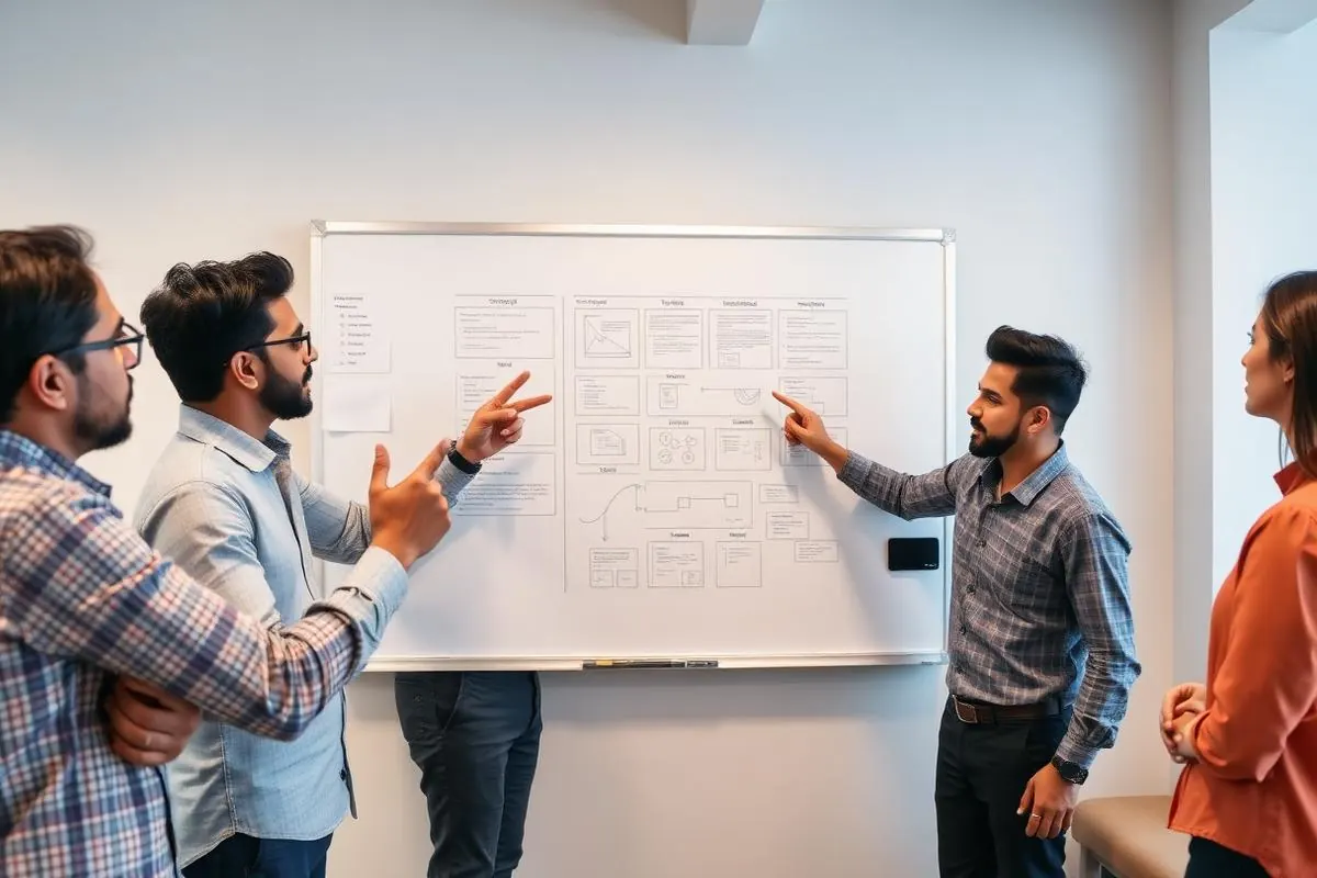 Bangladeshi web design team brainstorming UI UX wireframes for client project at Connect Firm Dhaka office